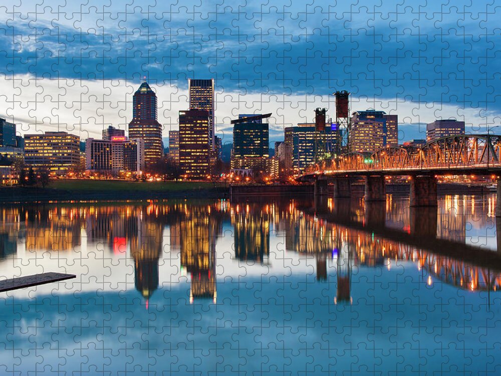 Scenics Jigsaw Puzzle featuring the photograph Willamette River Reflections, Portland by Terenceleezy