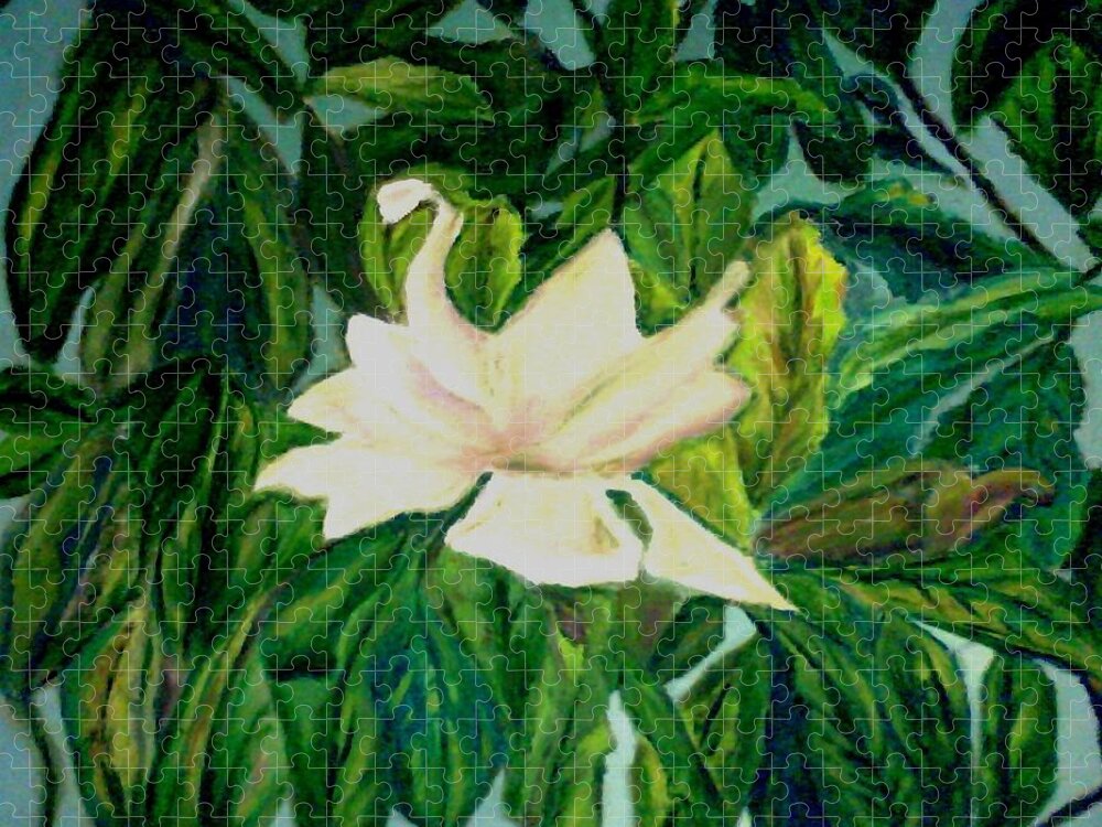 Flower Jigsaw Puzzle featuring the painting Williamsburg Magnolia by Suzanne Berthier
