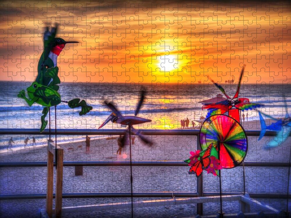 Huntington Beach Jigsaw Puzzle featuring the photograph Wind Chimes at Sunset by Spencer McDonald