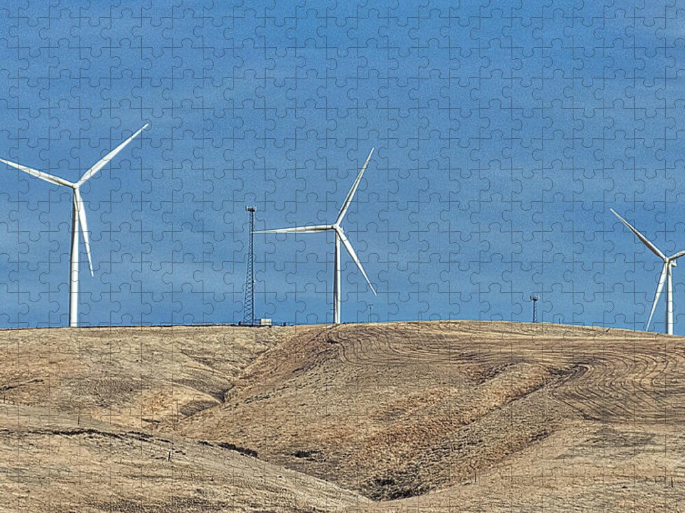 Wind Jigsaw Puzzle featuring the photograph Wind farm and Cell towers by Ron Roberts