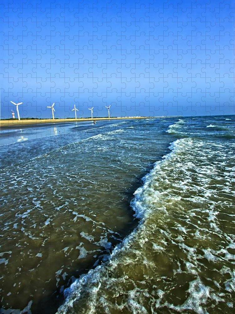 Water's Edge Jigsaw Puzzle featuring the photograph Windfarm Beach, Mandvi, Kutch, Gujarat by © Jayesh Bheda