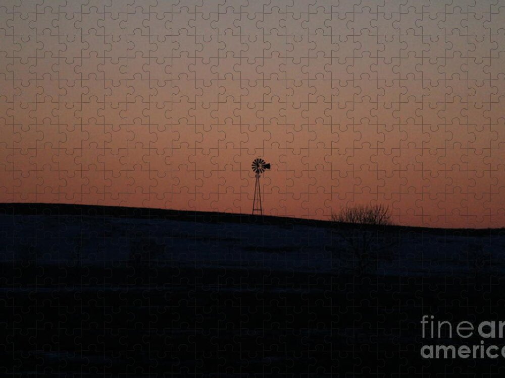 Windmill Jigsaw Puzzle featuring the photograph Windmill at Sunset by Ann E Robson