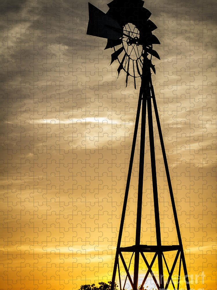 Windmill Sunset Jigsaw Puzzle featuring the photograph Windmill Sunset by Mitch Shindelbower