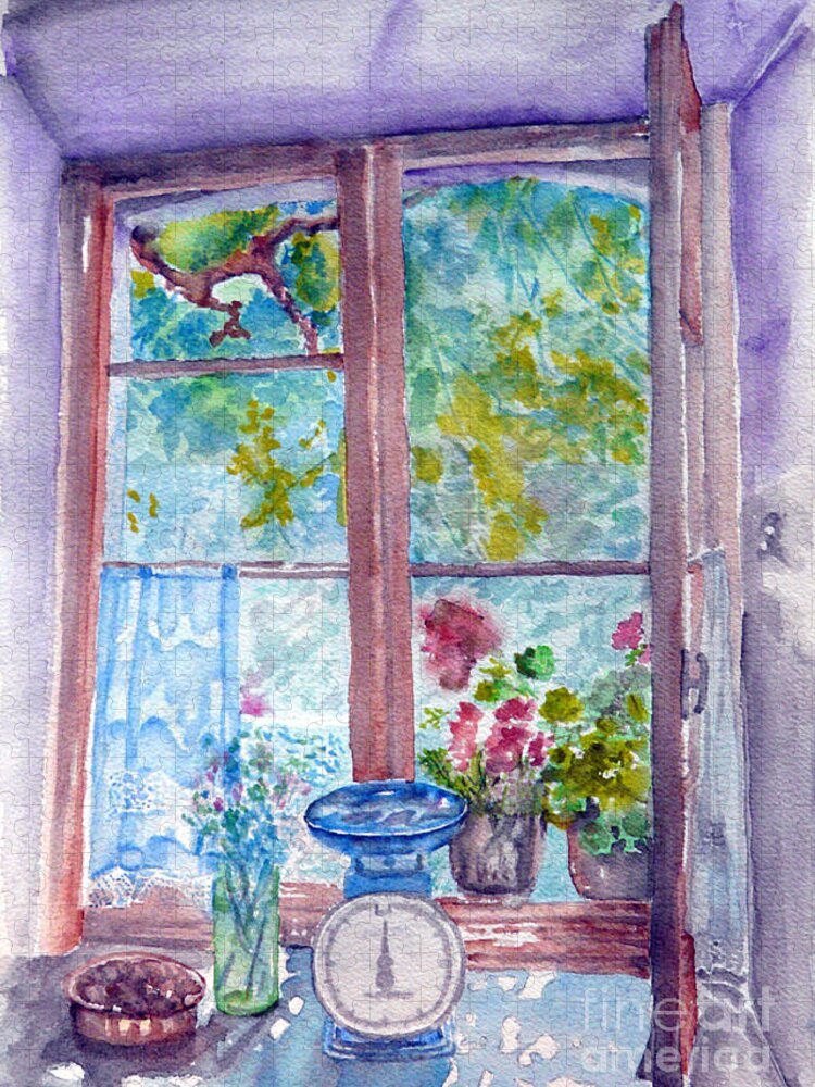 Window Jigsaw Puzzle featuring the painting Window by Jasna Dragun