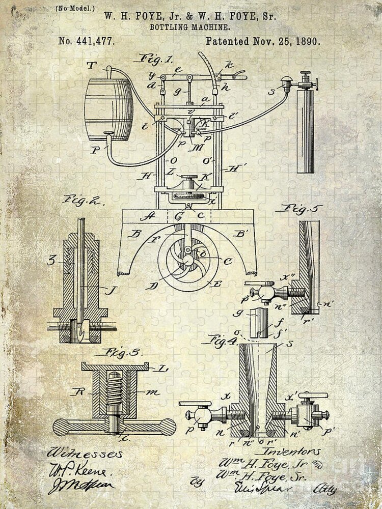 Patent Jigsaw Puzzle featuring the photograph 1890 Wine bottling Machine by Jon Neidert
