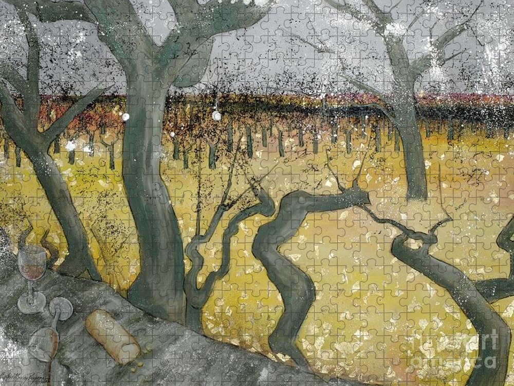 Vineyards Jigsaw Puzzle featuring the painting Wine Country by Cynthia Parsons