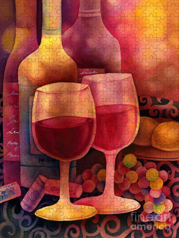 Wine Jigsaw Puzzle featuring the painting Wine for Two by Hailey E Herrera
