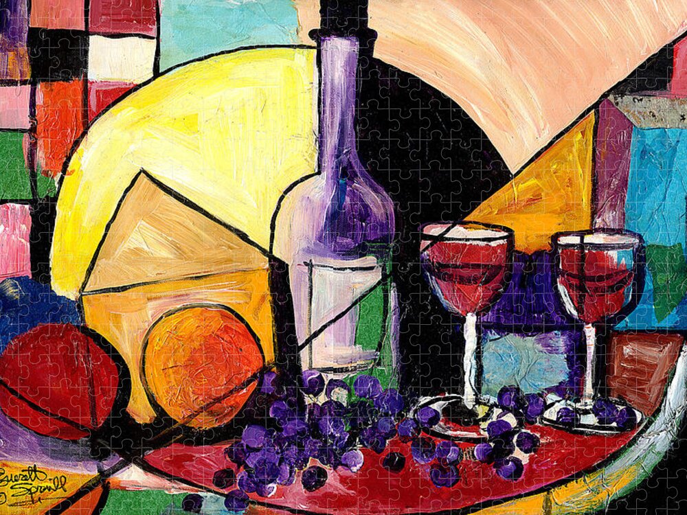 Everett Spruill Jigsaw Puzzle featuring the painting Wine Fruit and Cheese for two by Everett Spruill
