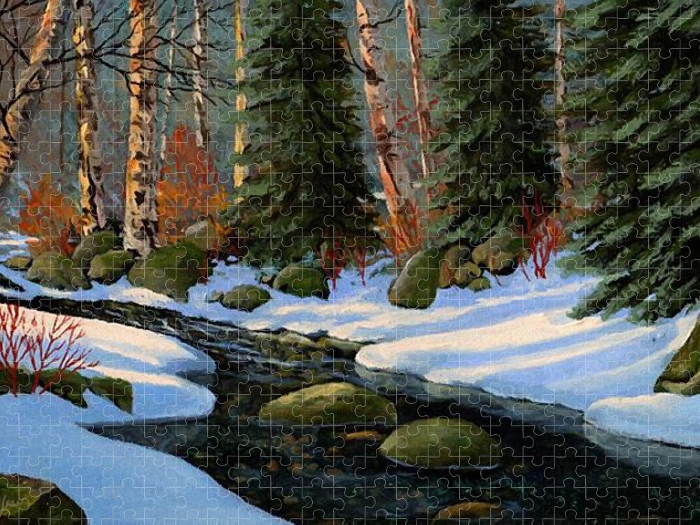 Landscape Jigsaw Puzzle featuring the painting Winter Brook by Frank Wilson