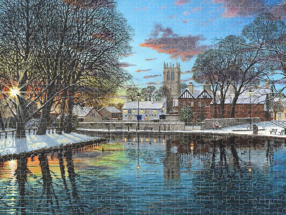 Tickhill Jigsaw Puzzle featuring the painting Winter Evening Tickhill Yorkshire by Richard Harpum