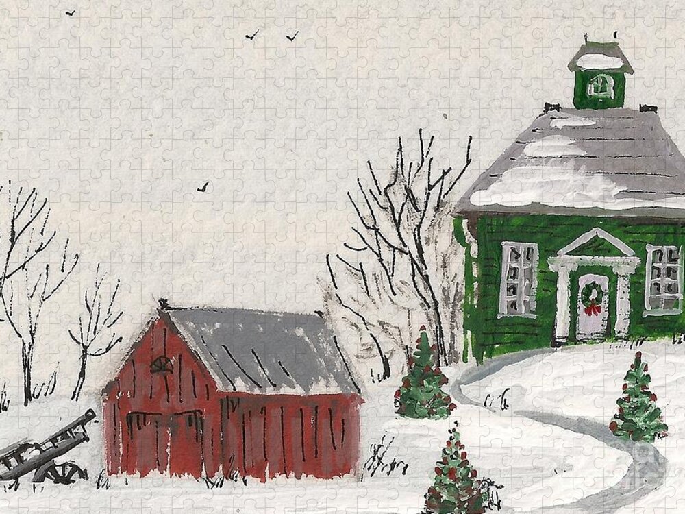 Ryta Jigsaw Puzzle featuring the painting Winter Farm House by Margaryta Yermolayeva