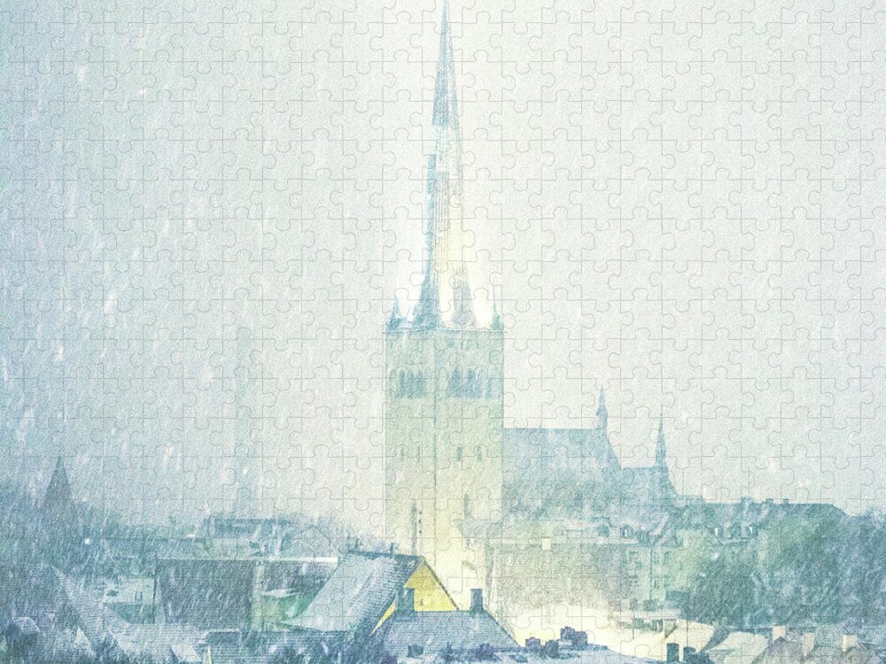 Snow Jigsaw Puzzle featuring the photograph Winter In Old Town by Peeterv