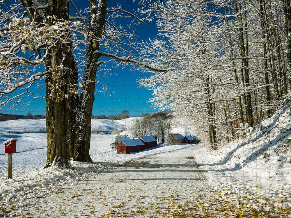 Barn Jigsaw Puzzle featuring the photograph Winter in Vermont by Edward Fielding