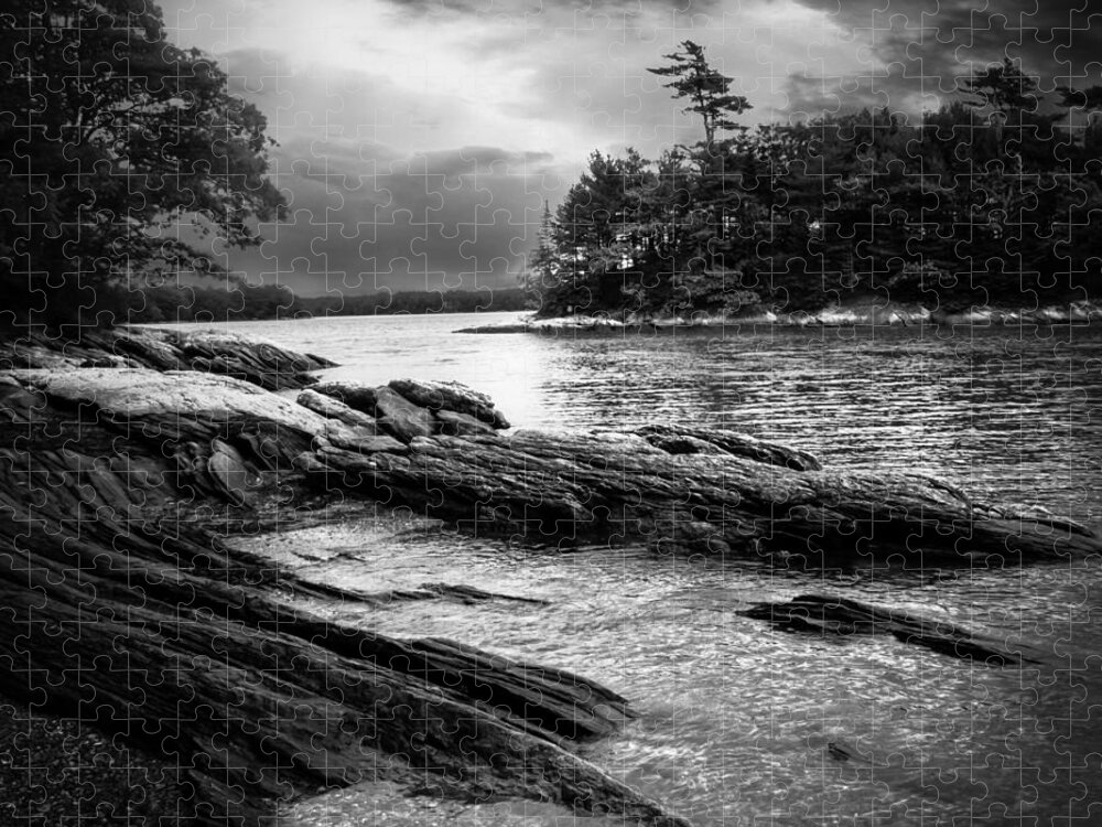 Shore Jigsaw Puzzle featuring the photograph Winter Moonlight Wolfes Neck Woods Maine by Bob Orsillo