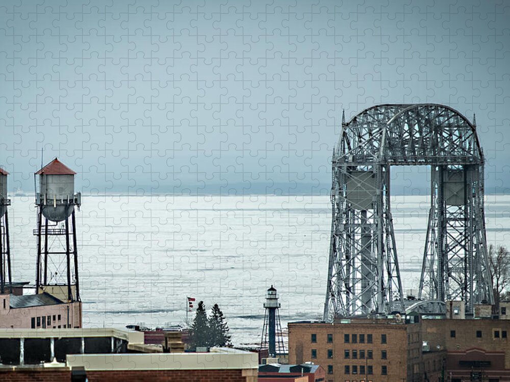 Erial Jigsaw Puzzle featuring the photograph Winter On Duluth Landmarks by Paul Freidlund