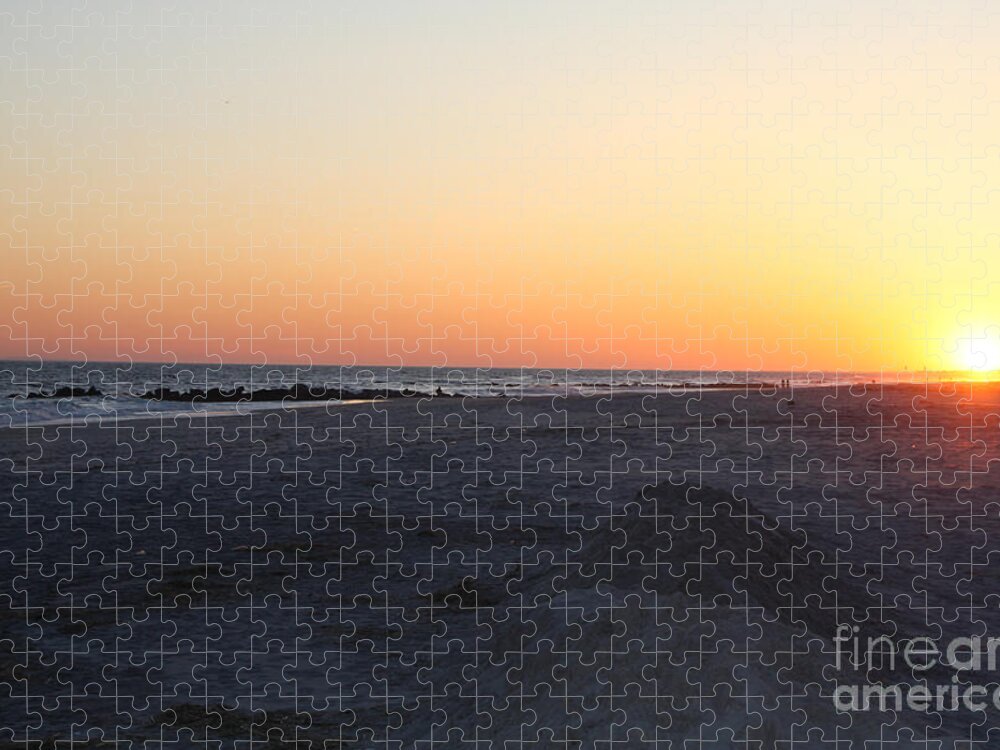 Winter Sunset On Long Beach Jigsaw Puzzle featuring the photograph Winter Sunset on Long Beach by John Telfer