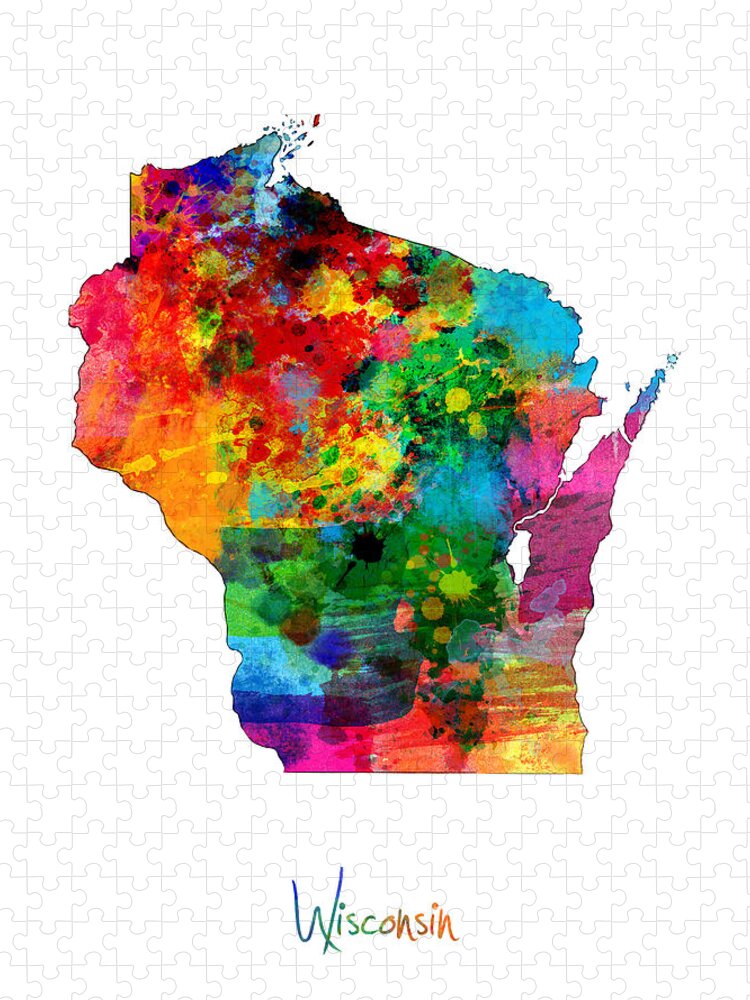 United States Map Jigsaw Puzzle featuring the digital art Wisconsin Map by Michael Tompsett