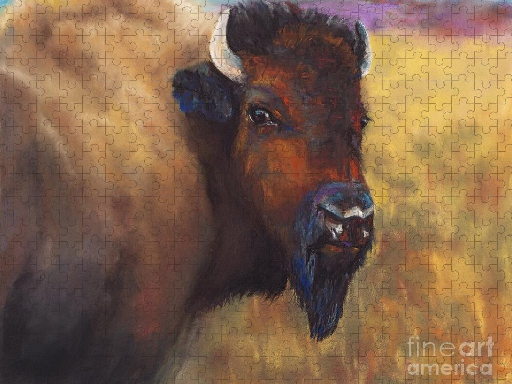 Bison Jigsaw Puzzle featuring the painting With Age Comes Beauty by Frances Marino