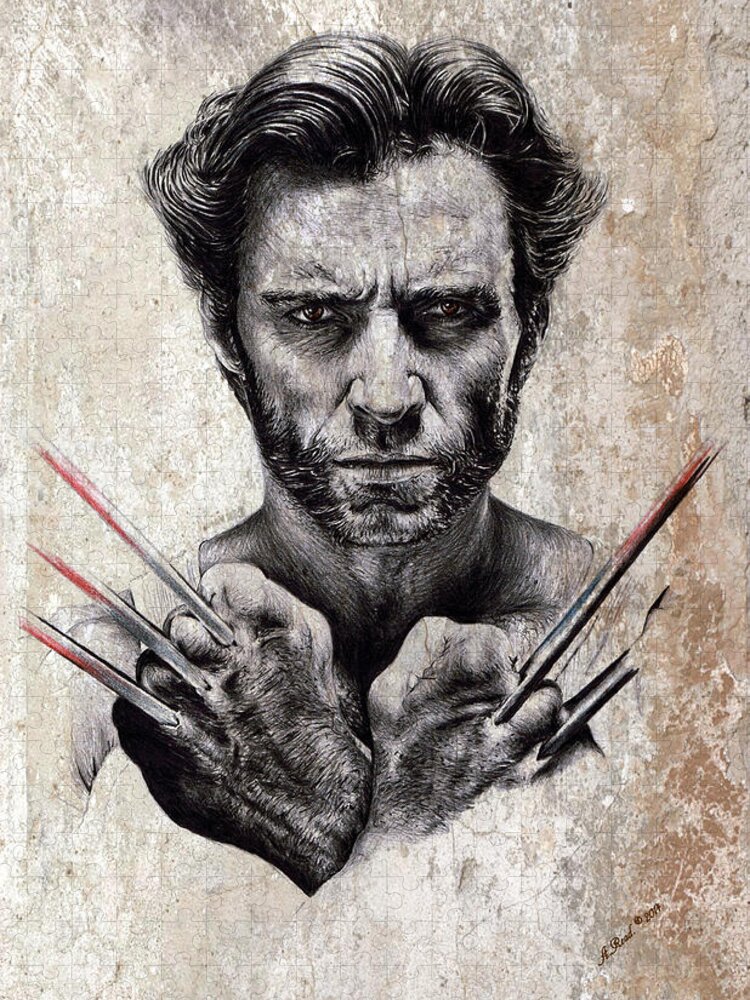 Wolverine Jigsaw Puzzle featuring the drawing Wolverine splash effect by Andrew Read
