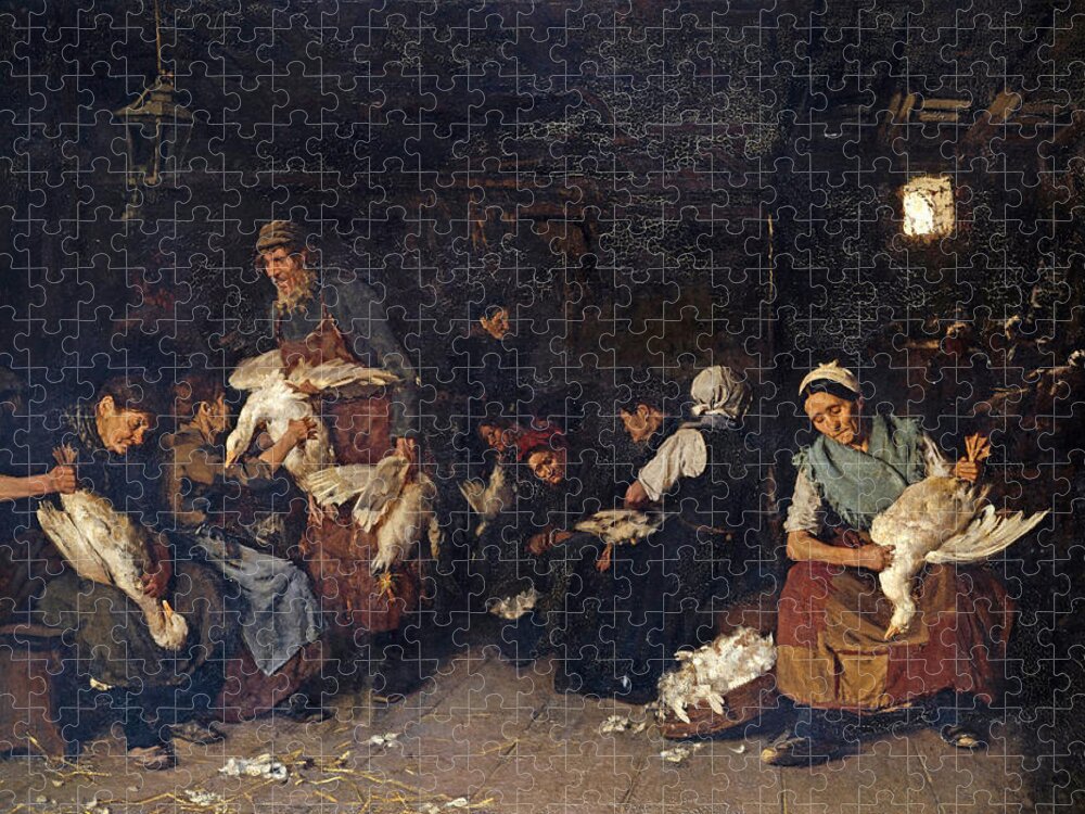 Max Liebermann Jigsaw Puzzle featuring the painting Women Plucking Geese by Max Liebermann