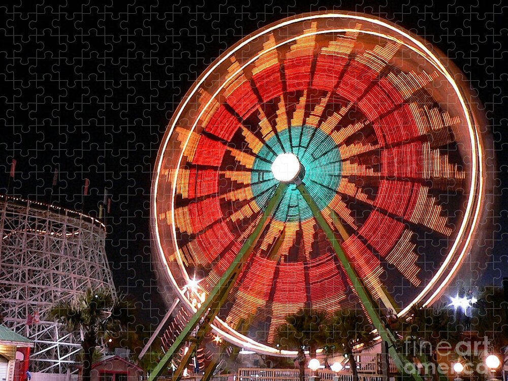 Ferris Wheel Jigsaw Puzzle featuring the photograph Wonder Wheel - Slow Shutter by Al Powell Photography USA