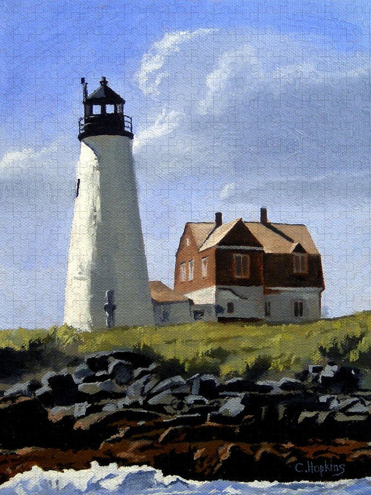 Christine Hopkins Jigsaw Puzzle featuring the painting Wood Island Lighthouse Maine by Christine Hopkins