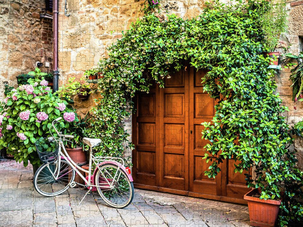 Val D'orcia Jigsaw Puzzle featuring the photograph Wooden Gate With Plants In An Ancient by Giorgiomagini