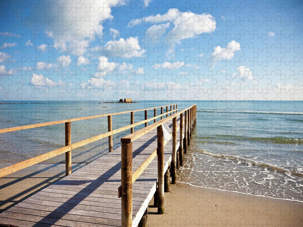 Scenics Jigsaw Puzzle featuring the photograph Wooden Pontoon Bridge by Piccerella