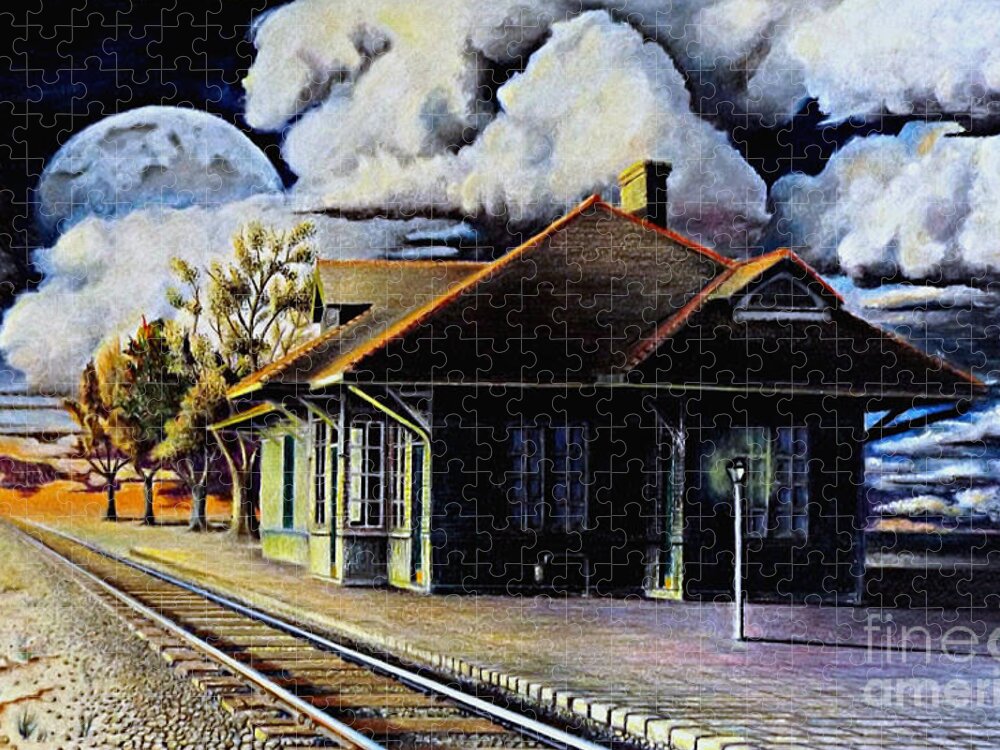 Train Station Drawing Jigsaw Puzzle featuring the drawing Woodstock Station by David Neace
