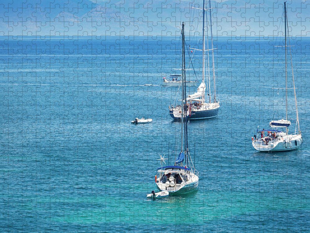 Water's Edge Jigsaw Puzzle featuring the photograph Yachts In Corfu by Gosiek-b