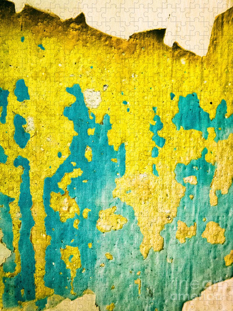 Abstract Jigsaw Puzzle featuring the photograph Yellow and green abstract wall by Silvia Ganora