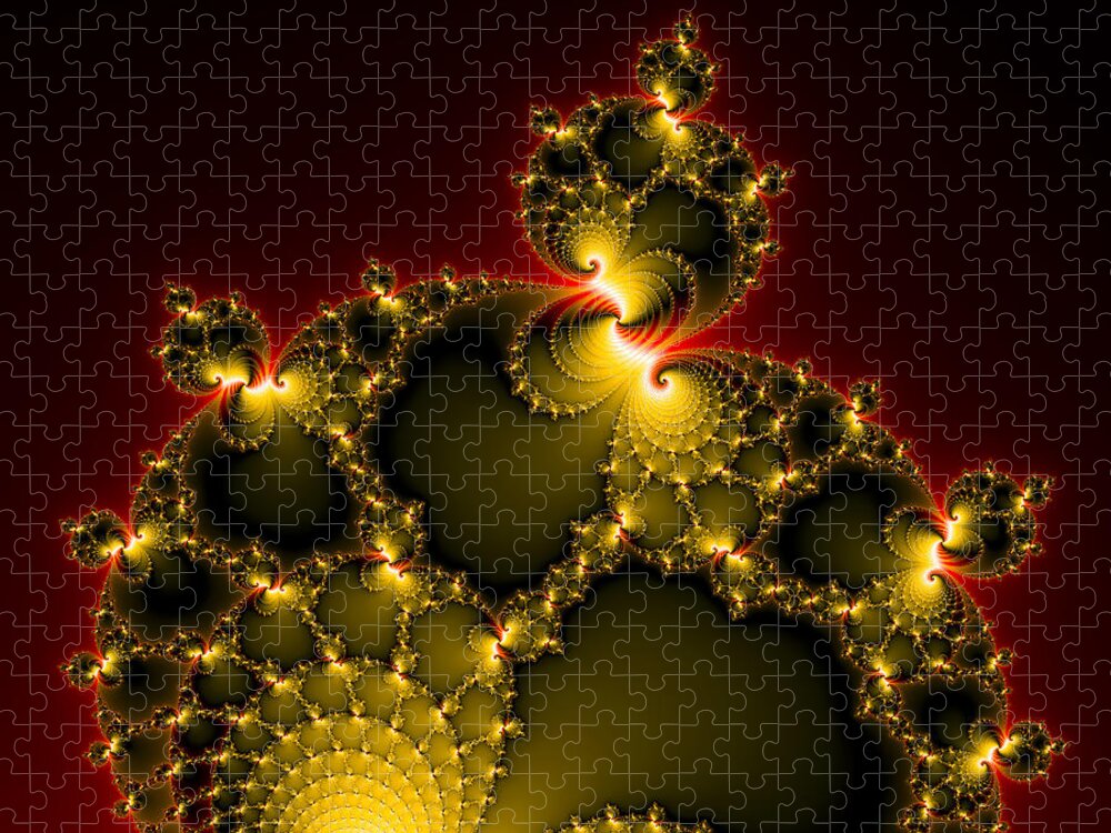 Mandelbrot Set Jigsaw Puzzle featuring the digital art Yellow and red abstract fractal art square format by Matthias Hauser