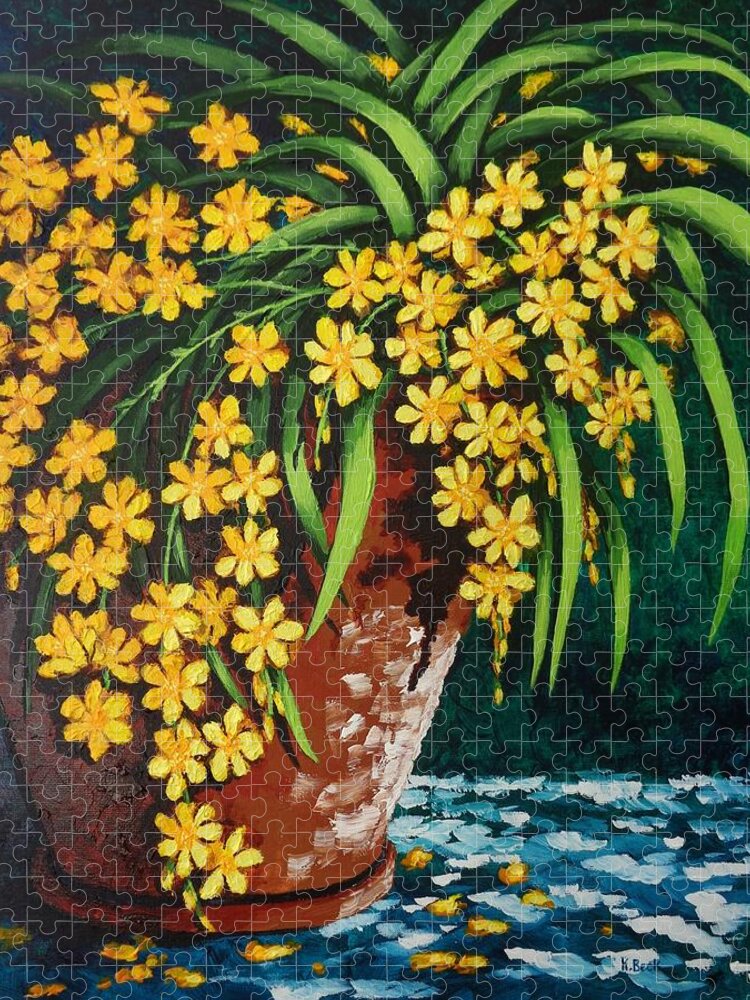 Print Jigsaw Puzzle featuring the painting Yellow Cascade by Katherine Young-Beck