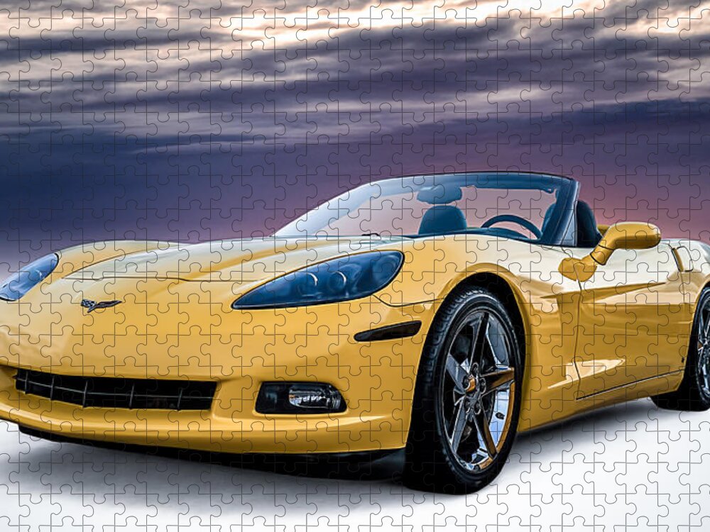 Yellow Jigsaw Puzzle featuring the digital art Yellow Corvette Convertible by Douglas Pittman