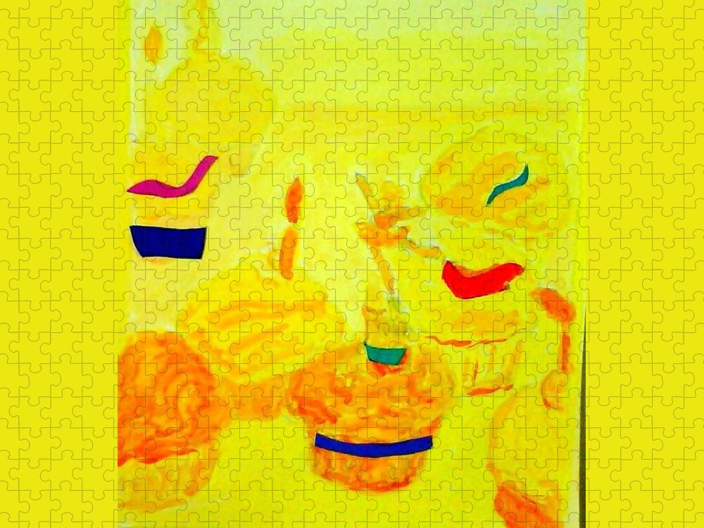 Yellow Cupcakes Jigsaw Puzzle featuring the painting Yellow Cupcakes by Suzanne Berthier