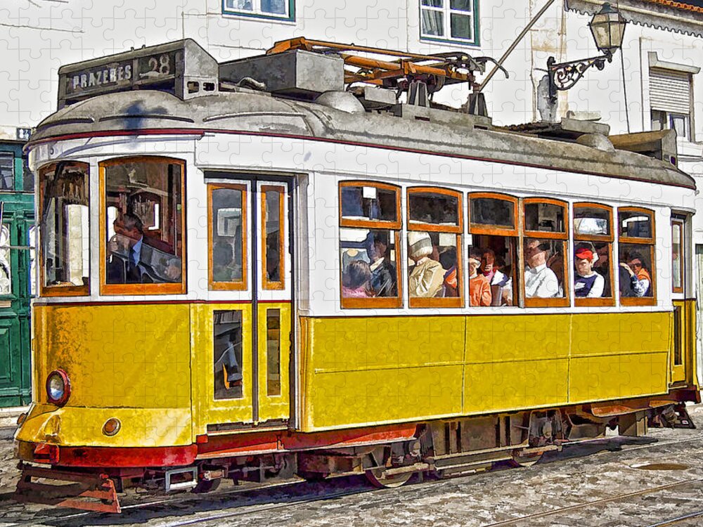 Lisbon Jigsaw Puzzle featuring the photograph Yellow Electric Trolly of Lisbon by David Letts