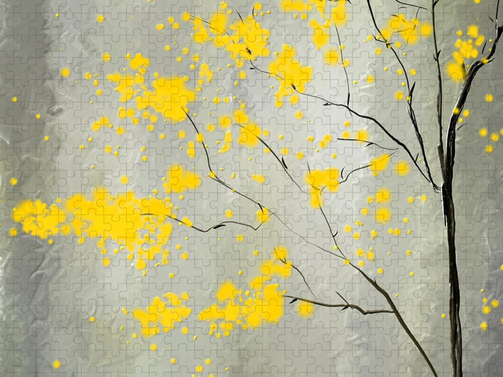 Yellow And Gray Jigsaw Puzzle featuring the painting Yellow Foliage Impressionist by Lourry Legarde