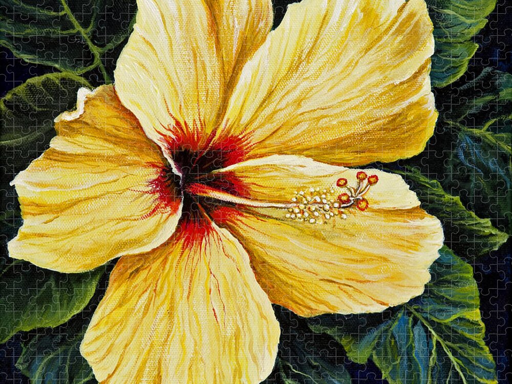 Flower Jigsaw Puzzle featuring the painting Yellow Hibiscus by Darice Machel McGuire