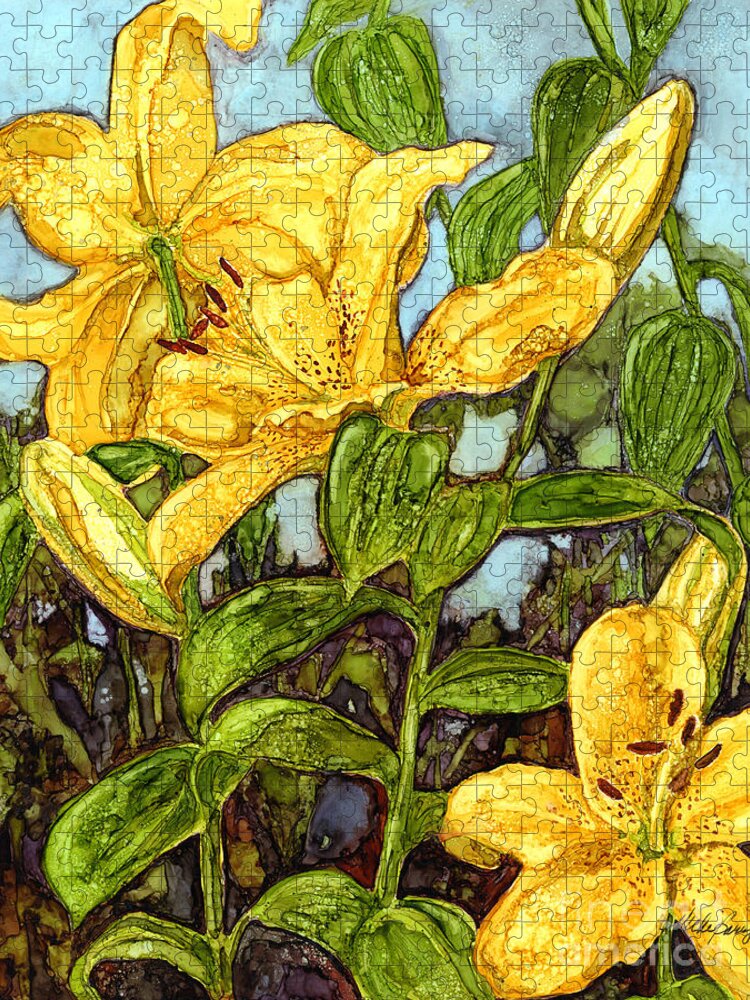 Lilies Jigsaw Puzzle featuring the painting Yellow Lilies by Vicki Baun Barry