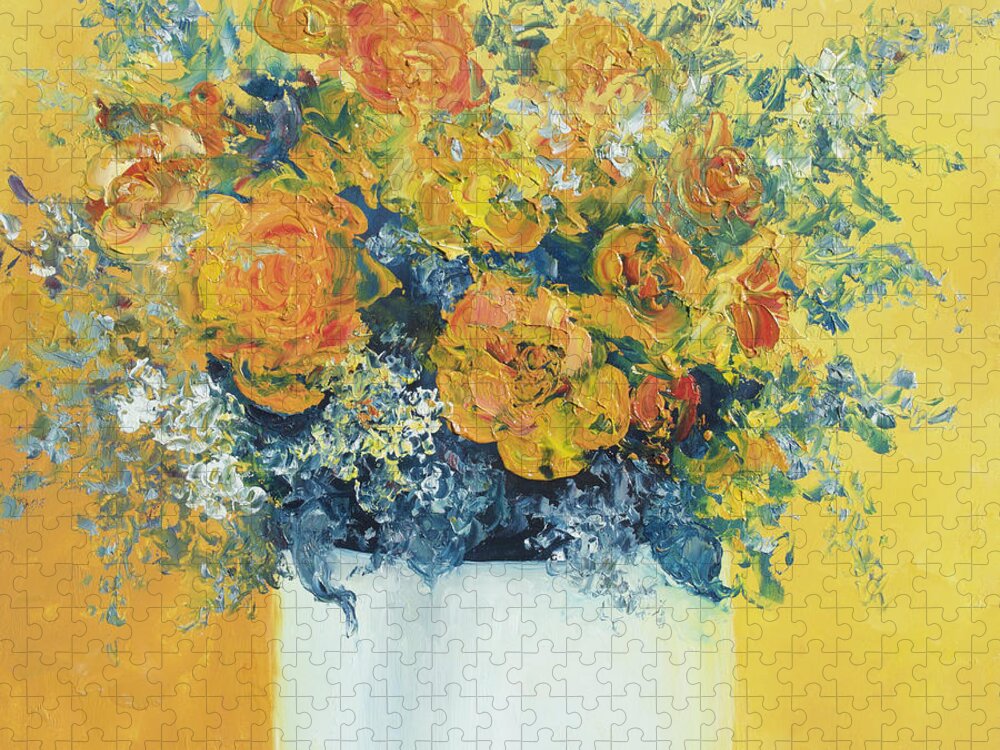 Roses Jigsaw Puzzle featuring the painting Yellow Roses by Jan Matson