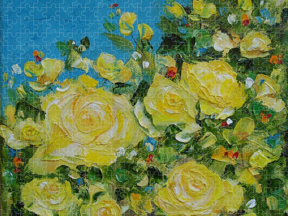 Yellow Jigsaw Puzzle featuring the painting Yellow Roses by Judith Rhue
