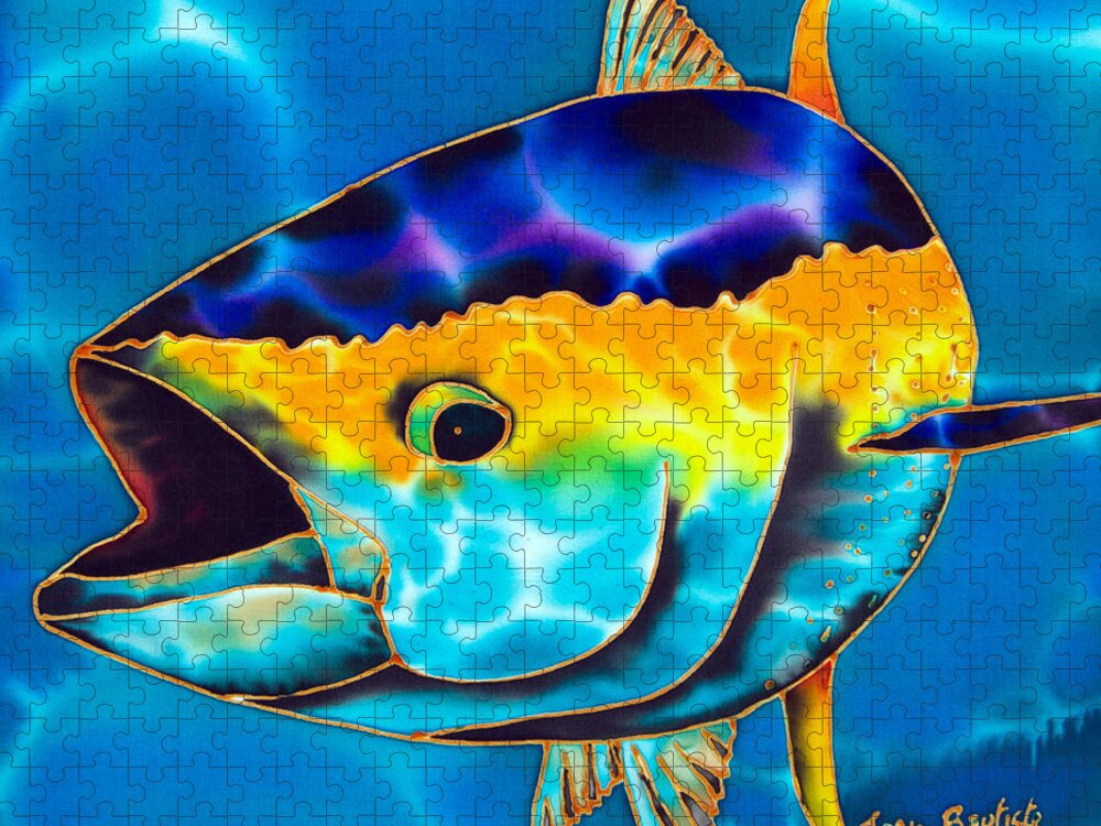 Saltwater Fish Jigsaw Puzzle featuring the painting Yellowfin Tuna by Daniel Jean-Baptiste