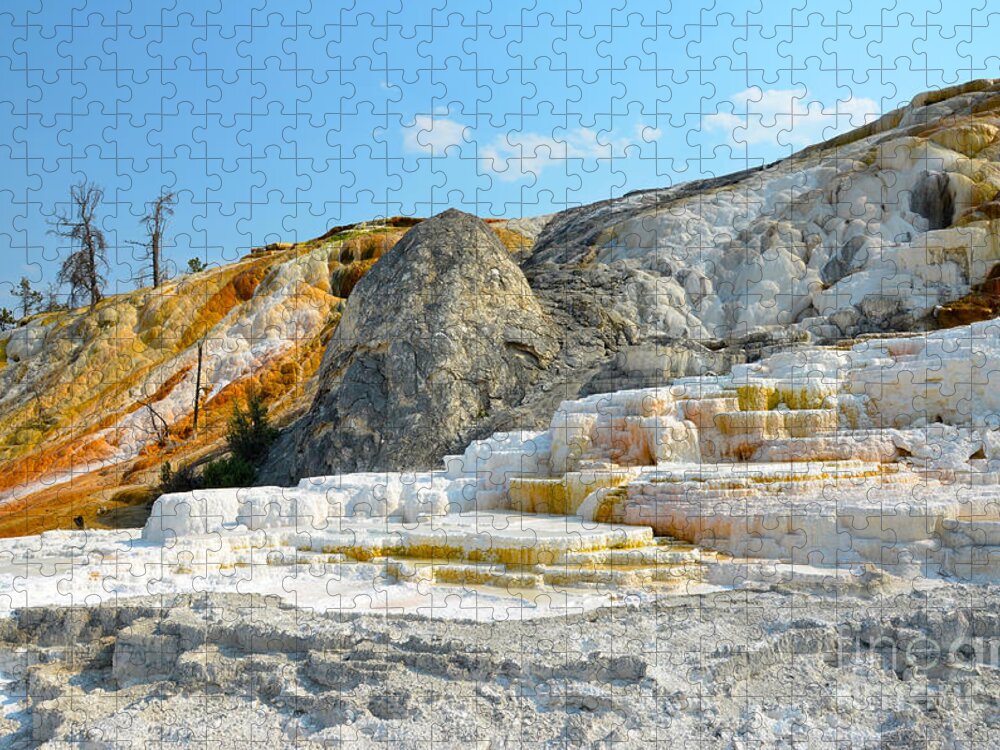 Yellowstone National Park Jigsaw Puzzle featuring the photograph Yellowstone Mammoth Hot Springs Colorful Palette Spring by Debra Thompson