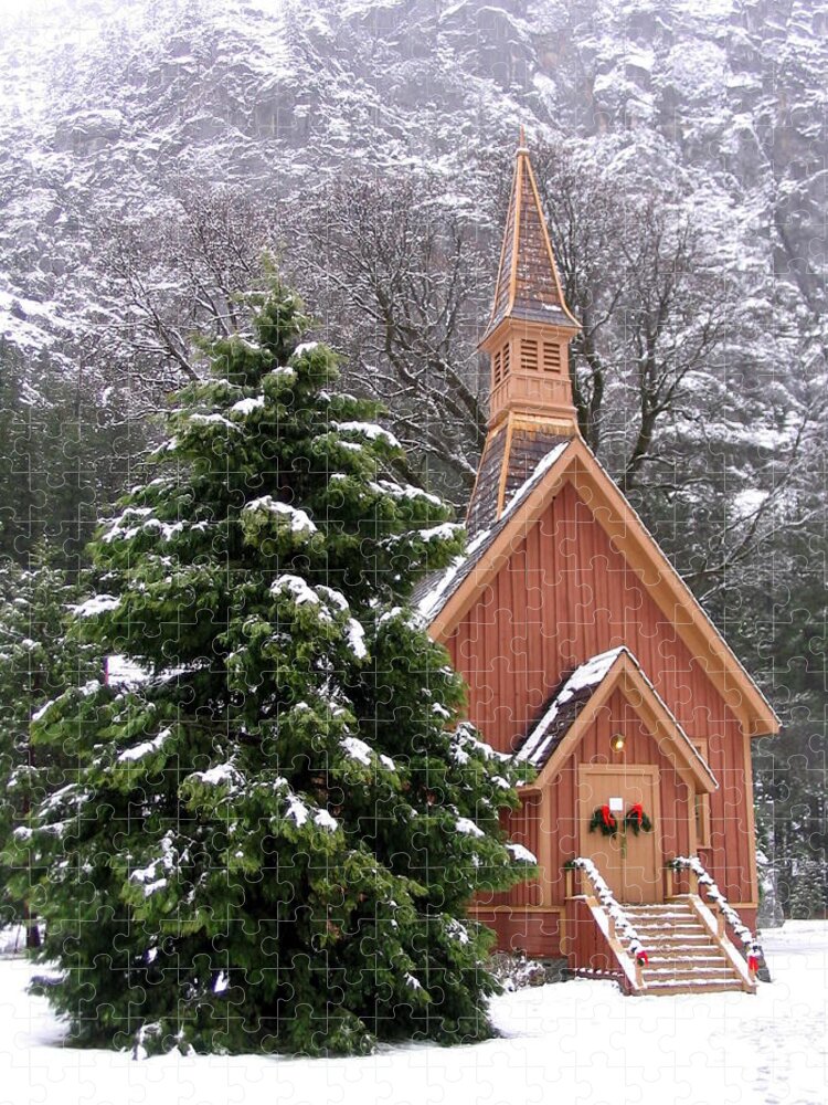 Yosemite Chapel Jigsaw Puzzle featuring the photograph Yosemite Chapel in Winter by Kevin Desrosiers