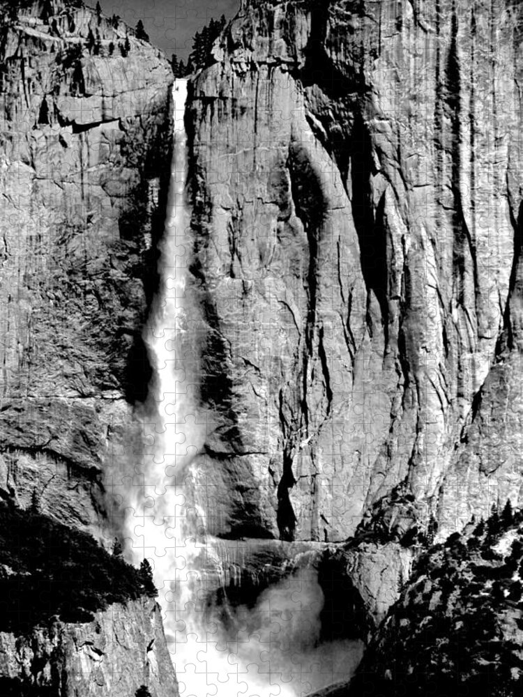 Yosemite Falls Jigsaw Puzzle featuring the photograph Yosemite Falls Black and White by Eric Tressler