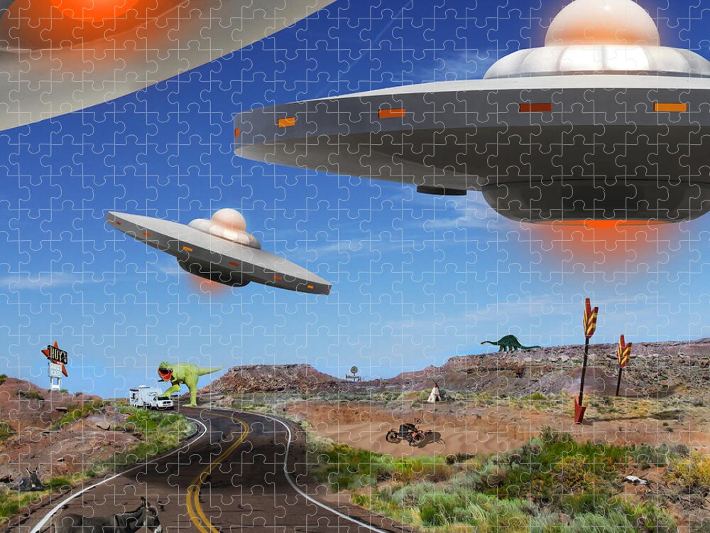Surrealism Jigsaw Puzzle featuring the photograph You Never Know What You will See On Route 66 2 by Mike McGlothlen