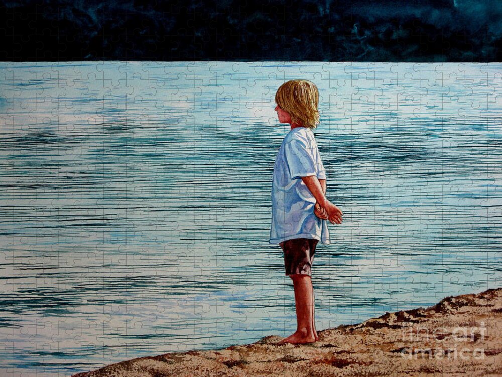 Lad Jigsaw Puzzle featuring the painting Young Lad by the Shore by Christopher Shellhammer