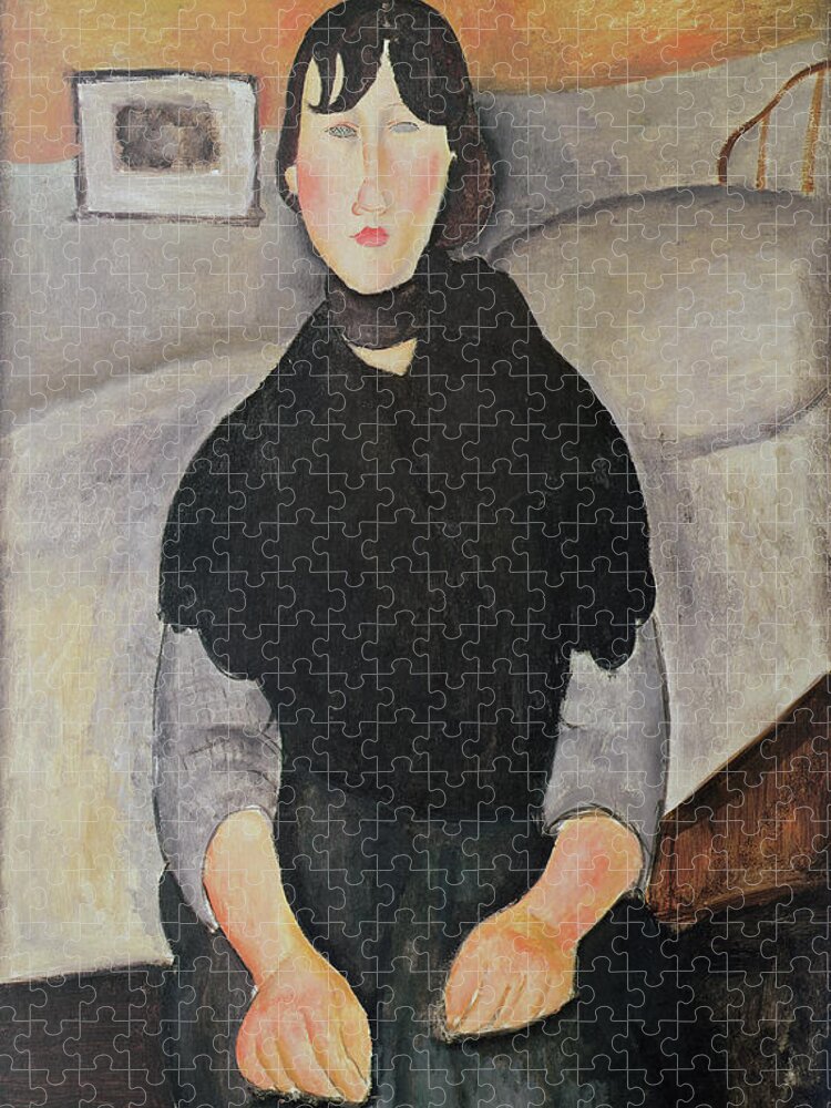 La Fille En Peuple Jigsaw Puzzle featuring the photograph Young Woman Of The People Oil On Canvas by Amedeo Modigliani