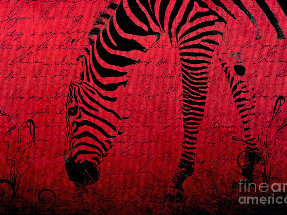 Zebra Jigsaw Puzzle featuring the digital art Zebra Art Red - aa01tt01 by Variance Collections