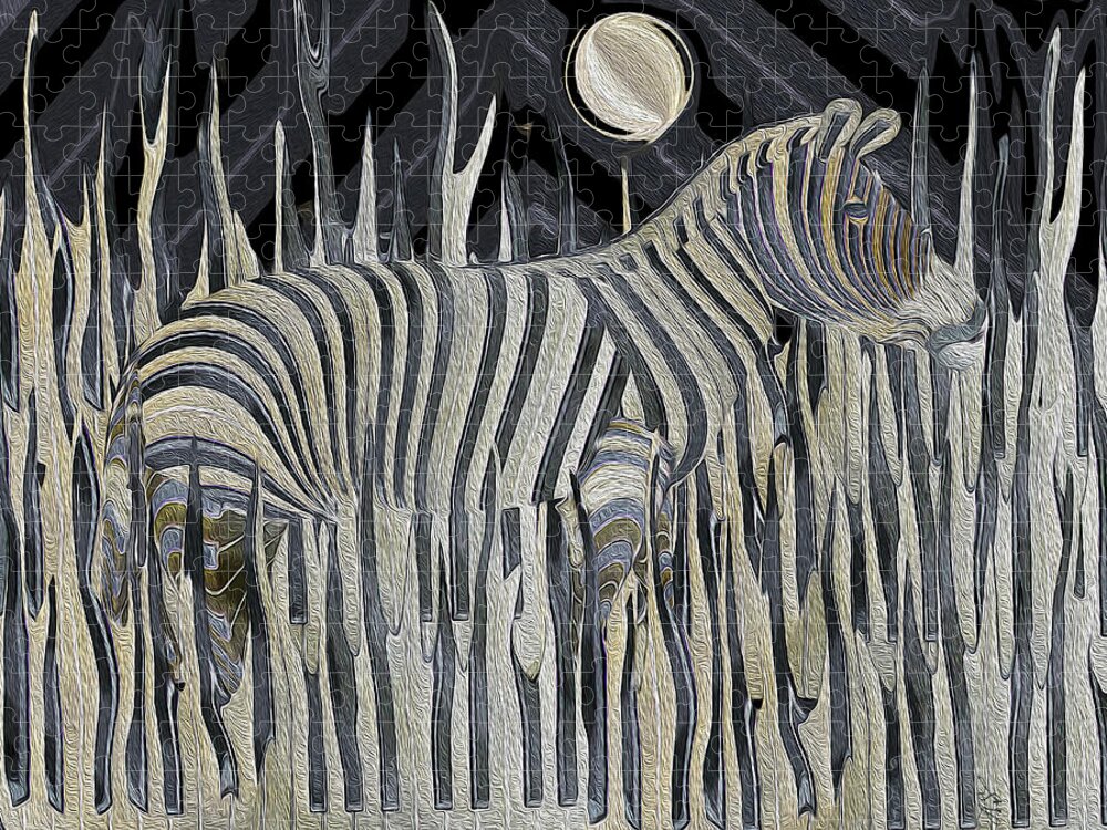 Abstract Jigsaw Puzzle featuring the photograph Zebra Moonlight Melody by Stephanie Grant